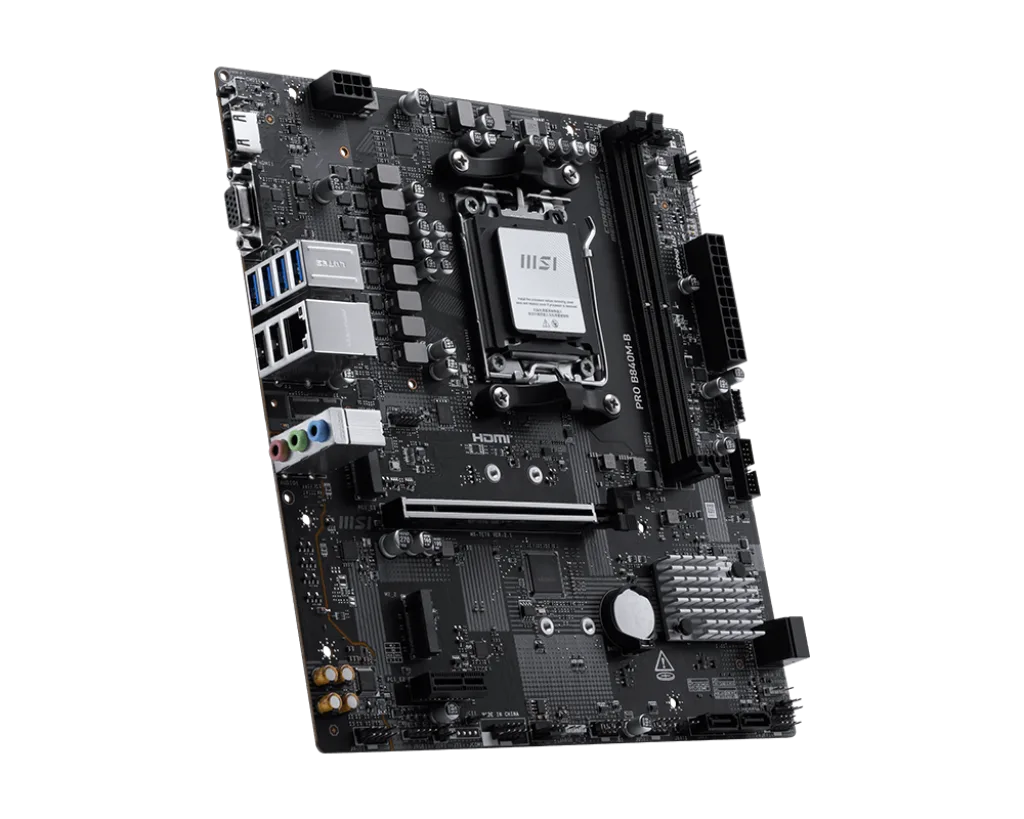 Матплата MSI PRO B840M-B, AM5, mATX, 2DDR-5, 1xPCI-Ex16, 4SATA, 2xM.2, HDMI, VGA, 13USB