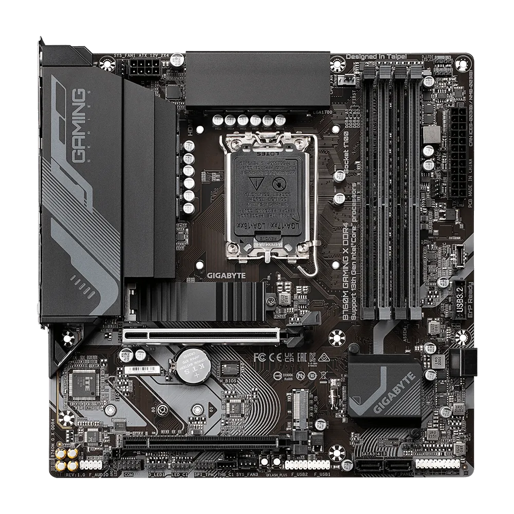 Матплата Gigabyte B760M Gaming X DDR4, iB760, S1700,mATX,4DDR-4,2xPCI-Ex16,4SATA,2xM.2,HDMI,DP,15USB