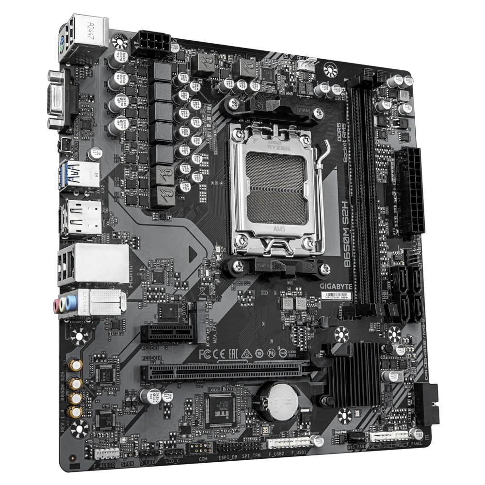 Матплата Gigabyte B650M S2H, AM5, mATX, 2DDR-5, 1xPCI-Ex16, 4SATA, 1xM.2, VGA, HDMI, DP, 12USB