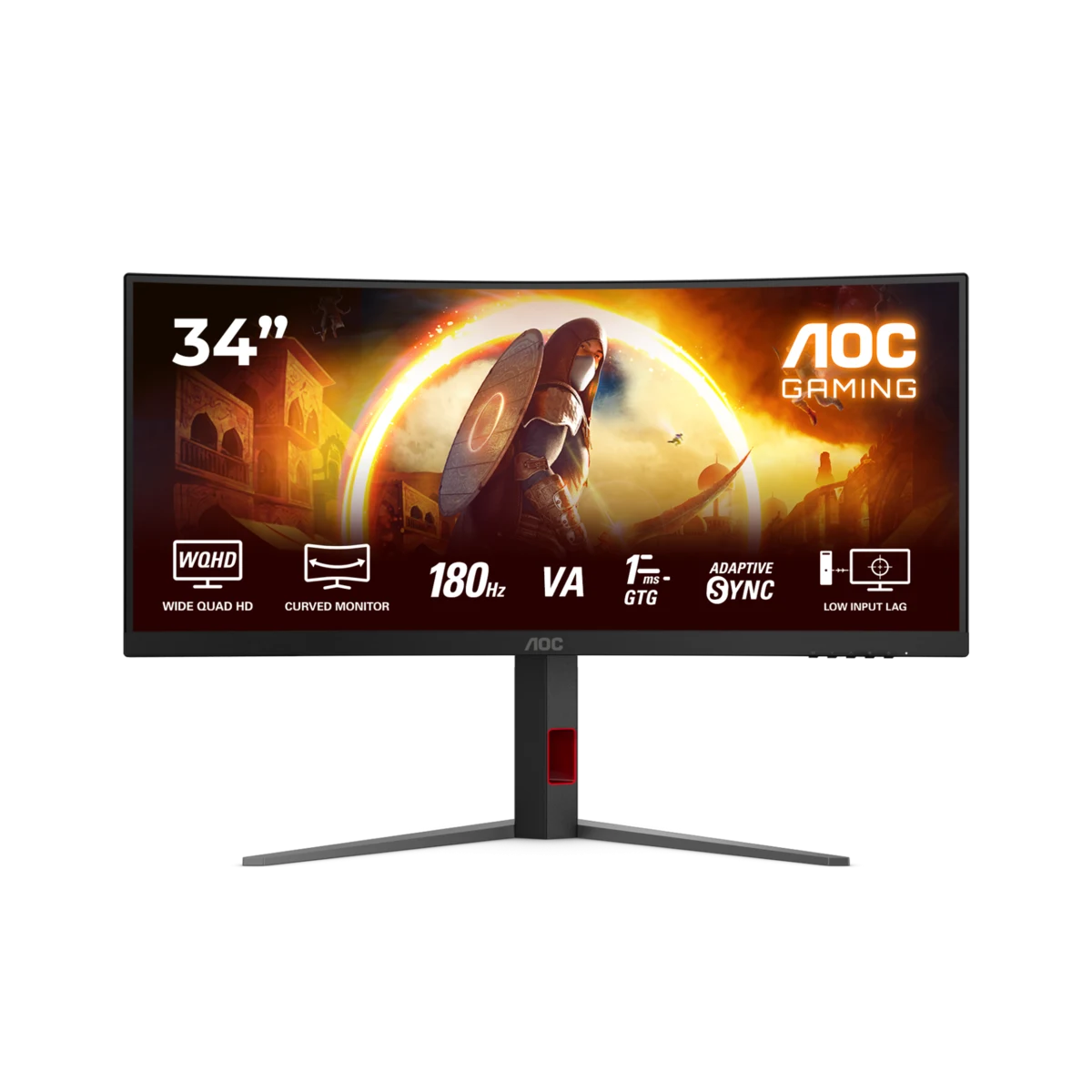 Монитор жидкокристаллический AOC CU34G4/01 LCD 34'' 21:9 3440x1440(UWQHD) VA, Curved, nonGLARE, 180 Hz, 300 cd/m2, H178°/V178°, 2500:1, 16.7M, 0,5-1ms, HDMI 2,02x2, DP1,4x1, HAS 130mm, PiP, BlackRed