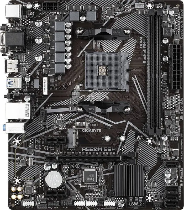 Матплата Gigabyte GA-A520M S2H, AM4, mATX, 2DDR-4, 1xPCI-Ex16, 4SATA, 1xM.2, VGA, DVI, HDMI, 12USB