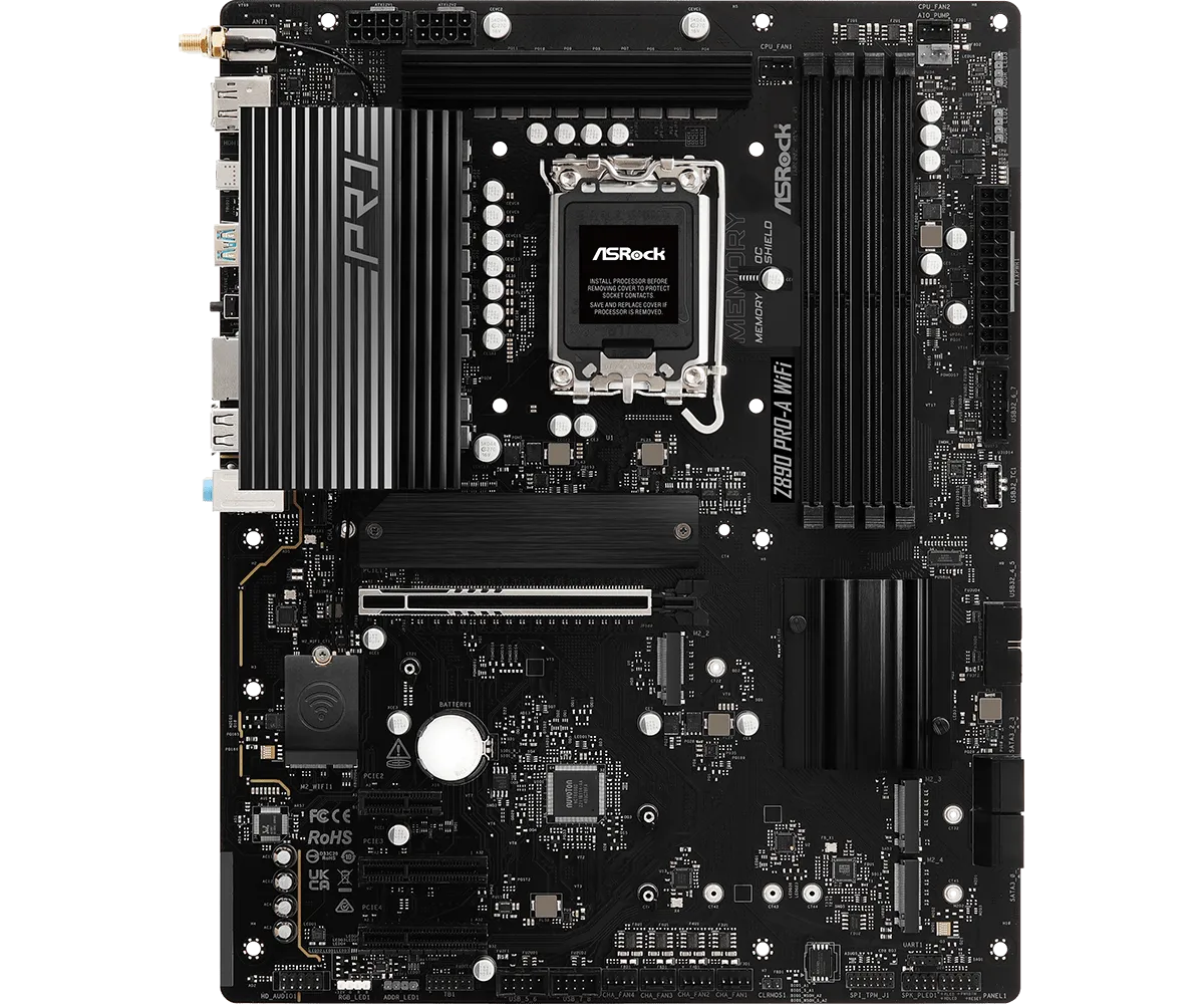Матплата ASRock Z890 Pro-A WiFi, iZ890, S1851, ATX, 4DDR-5, 1хPCI-Ex16, 4SATA,4xM.2,HDMI,DP,TB,18USB