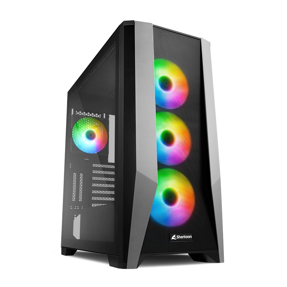 Корпус Sharkoon TG7M RGB, Midi Tower, E-ATX, Black, 2x3.5"/4x2.5", 2xUSB3.0, USB-C