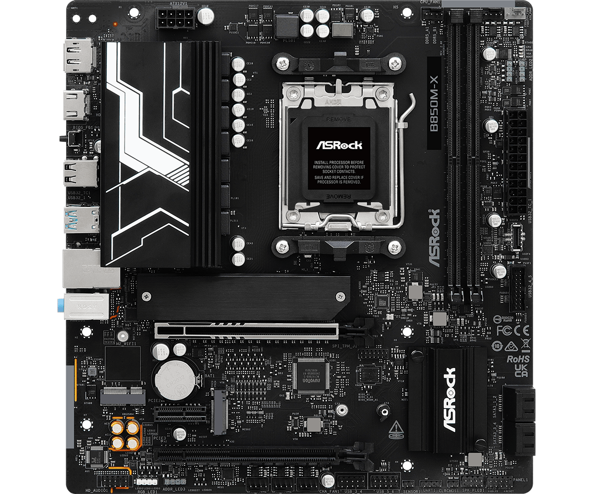 Матплата ASRock B850M-X, AM5, mATX, 2DDR-5, 2xPCI-Ex16, 4SATA, 2xM.2, HDMI, DP, 13USB