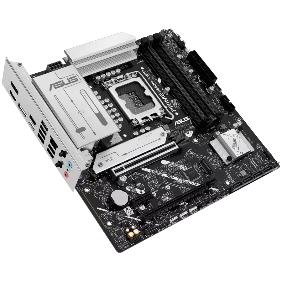 ASUS Main Board Desktop LGA1851 Intel B860 Chipset 4 x DIMM slots, max. 256GB, DDR5 2 x DisplayPort 1 x HDMI 1 x Wi-Fi module 2 x M.2 slots 4 x SATA micro-ATX Form Factor