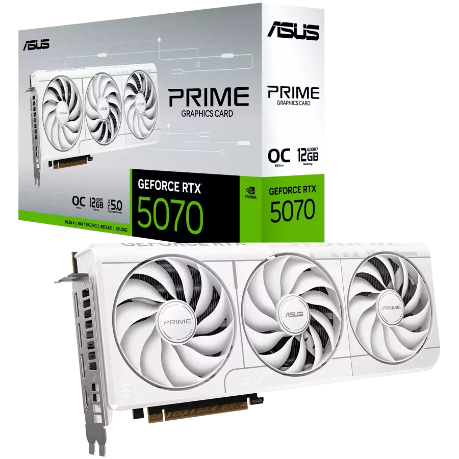 Видеокарта ASUS GeForce PRIME-RTX5070-O12G-WHITE 12Gb GDDR7 192-bit 1xHDMI 3xDP PRIME-RTX5070-O12G-W