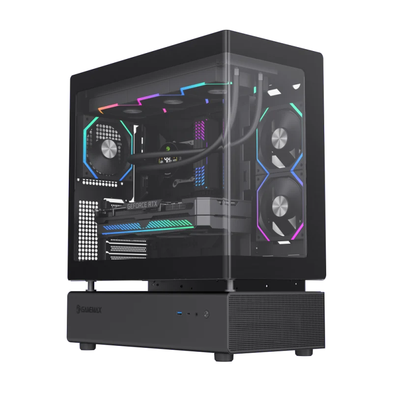 Корпус GameMax N80 BK, Midi Tower, ATX, Black, 2x3.5"/2x2.5", 2xUSB3.0, USB-C, RGB