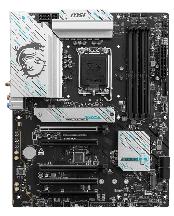 Матплата MSI B760 Gaming Plus WiFi DDR4, iB760,S1700,ATX,4DDR-4,5xPCI-Ex16,4SATA,2xM.2,HDMI,DP,14USB