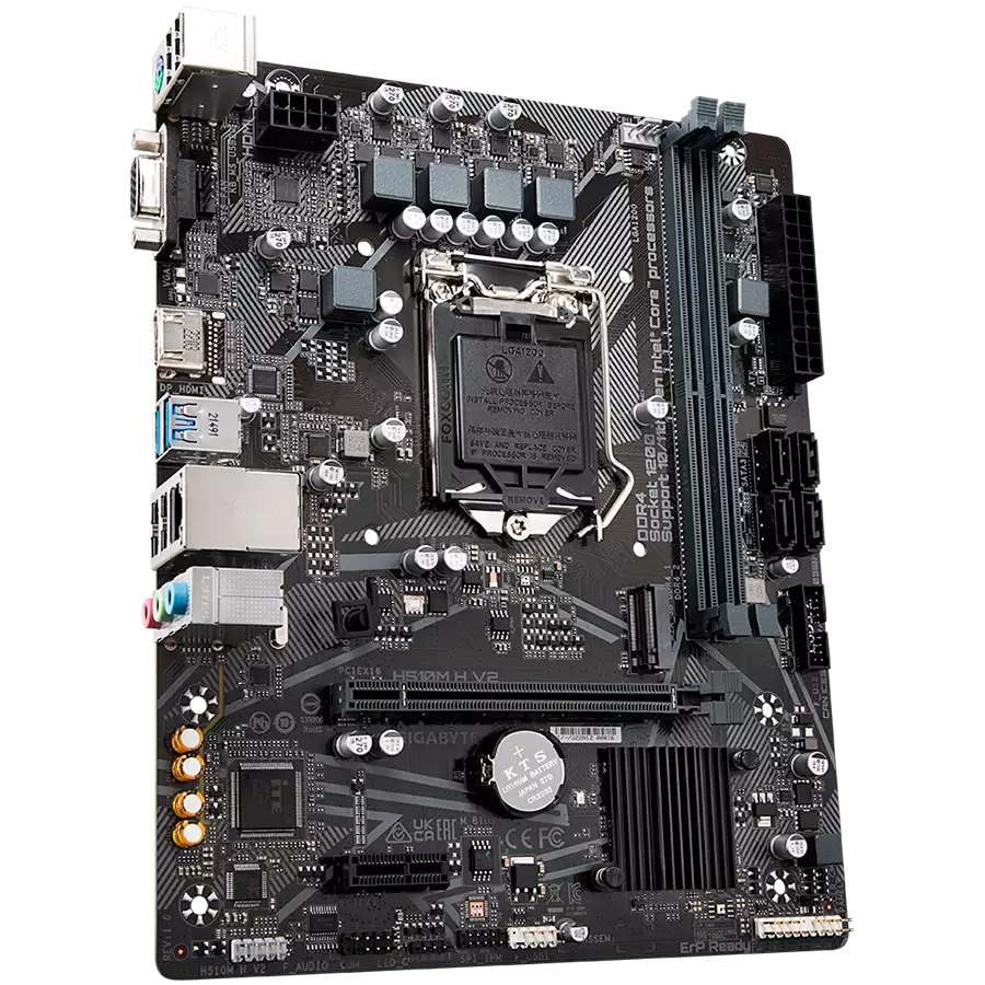 GIGABYTE Mainboard Desktop H510M H V2 (S1200, H510, 2xDDR4, HDMI, VGA, 1xPCIex16, 2xPCIex1, ALC887, Realtek GbE LAN, 4xSATA III, 1xM.2, USB 3.2, USB 2.0, mATX, Retail)