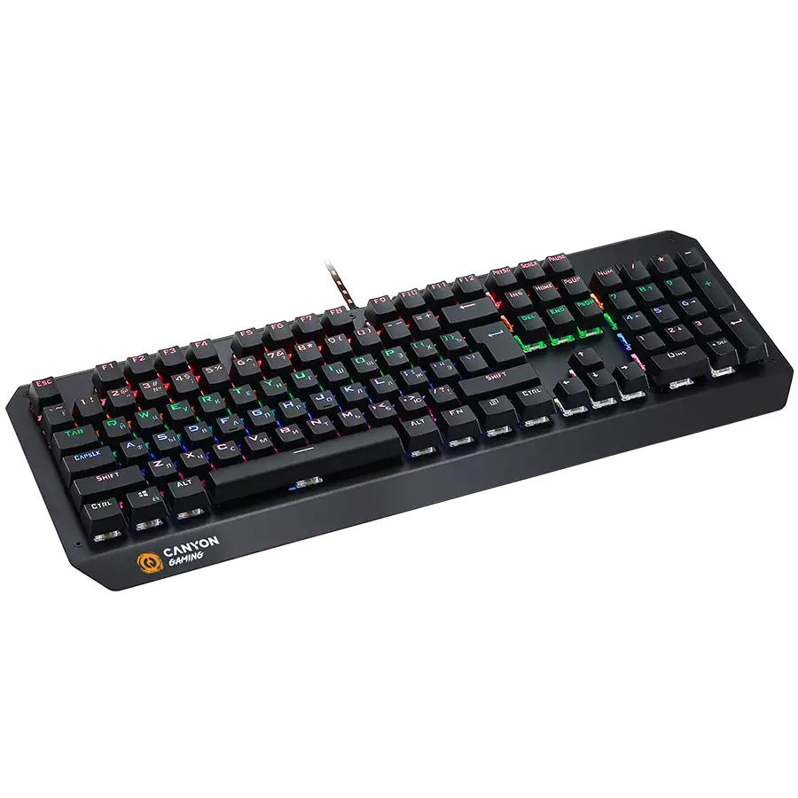CANYON Hazard GK-6, Wired multimedia gaming keyboard with lighting effect, 108pcs rainbow LED, Numbers 104keys, RU+EN double injection layout, cable length 1.8M, 450.5*163.7*42mm, 0.90kg, color black