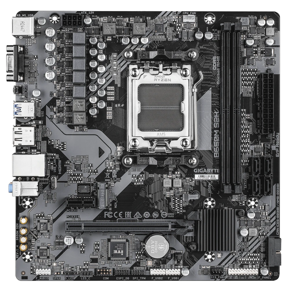 Матплата Gigabyte B650M S2H, AM5, mATX, 2DDR-5, 1xPCI-Ex16, 4SATA, 1xM.2, VGA, HDMI, DP, 12USB
