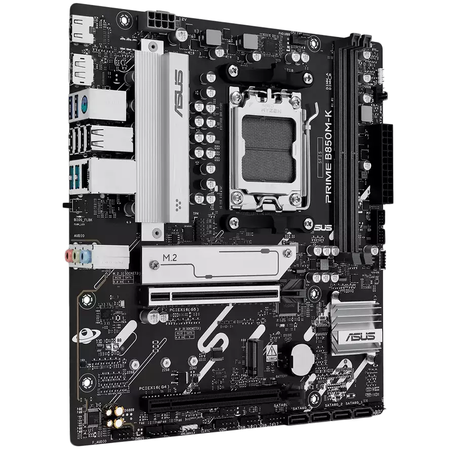 ASUS Main Board Desktop Socket AM5 AMD B850 Chipset 2 x DIMM slots, max. 128GB, DDR5 1 x DisplayPort 1 x HDMI 2 x M.2 4 x SATA micro-ATX Form Factor