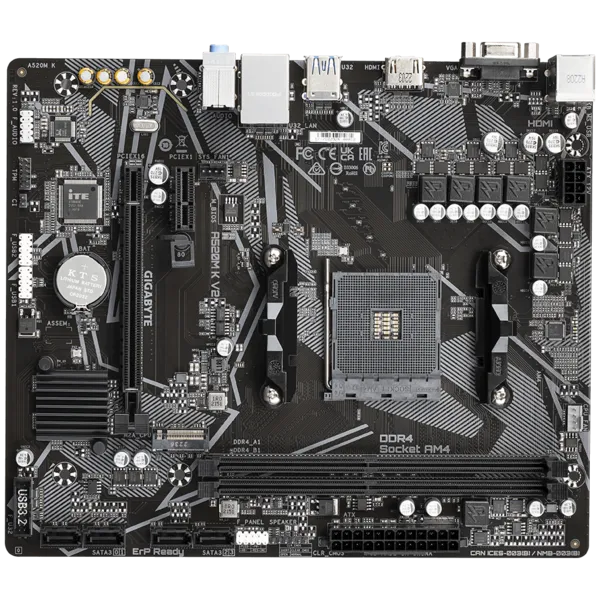 Матплата Gigabyte A520M K V2, AM4, mATX, 2DDR-4, 1xPCI-Ex16, 4SATA, 1xM.2, HDMI, 12USB
