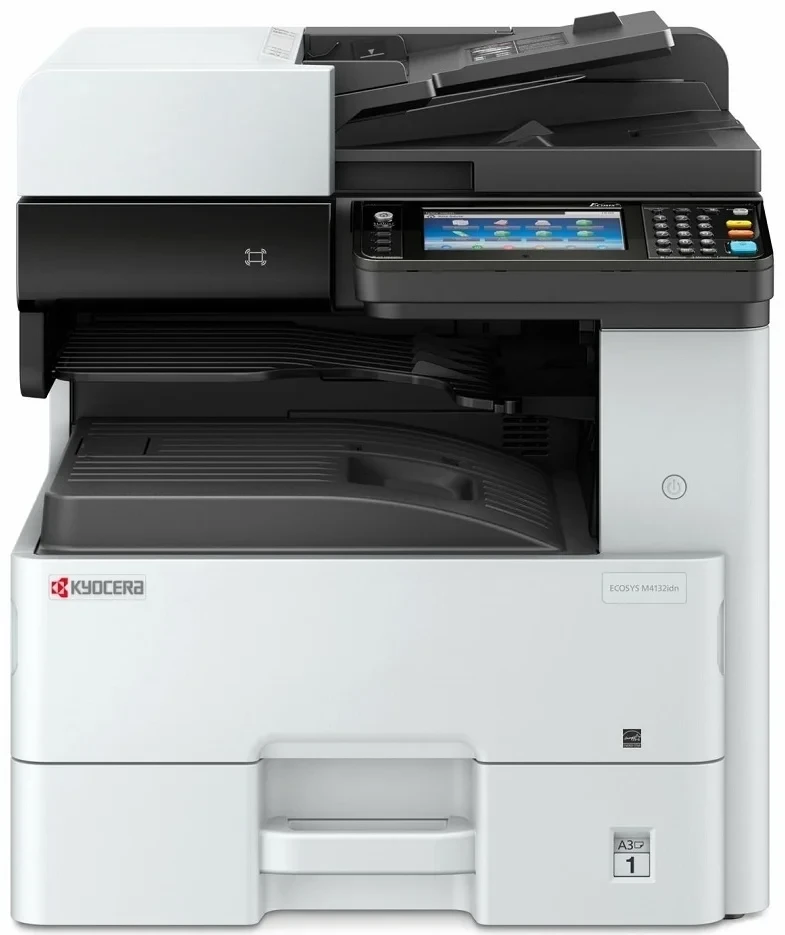 МФУ лазерное Kyocera ECOSYS M4132idn (A3), монохромное, Printer/Scanner/Copier, 1200x1200 dpi, 32/17 ppm (A4/A3), 1 GB, 1.2 GHz, tray 100+500 sheets, RADF 50 sheets, USB+Ethernet, Duplex, 7" touchscreen, HyPAS, drum 300k, starter toner 3k