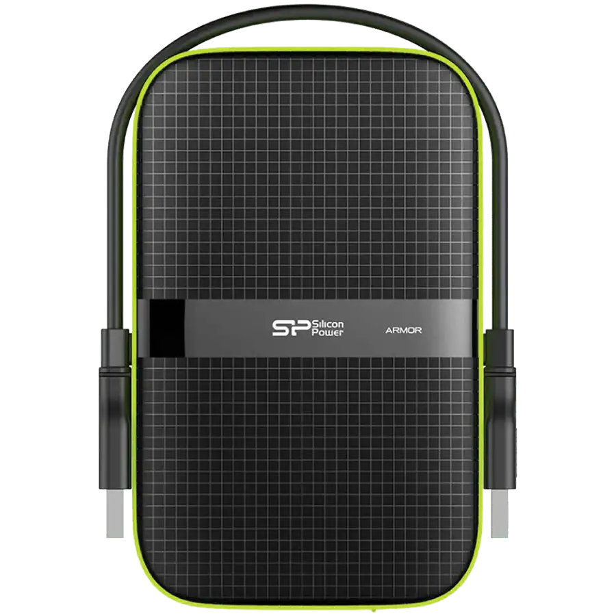 Silicon Power Armor - A60 5TB Portable HDD USB 3.2 Gen1 Black/Green, Shockproof MIL-STD 810G Method 516.6 Procedure IV, Water-resistant IPX4, LED light