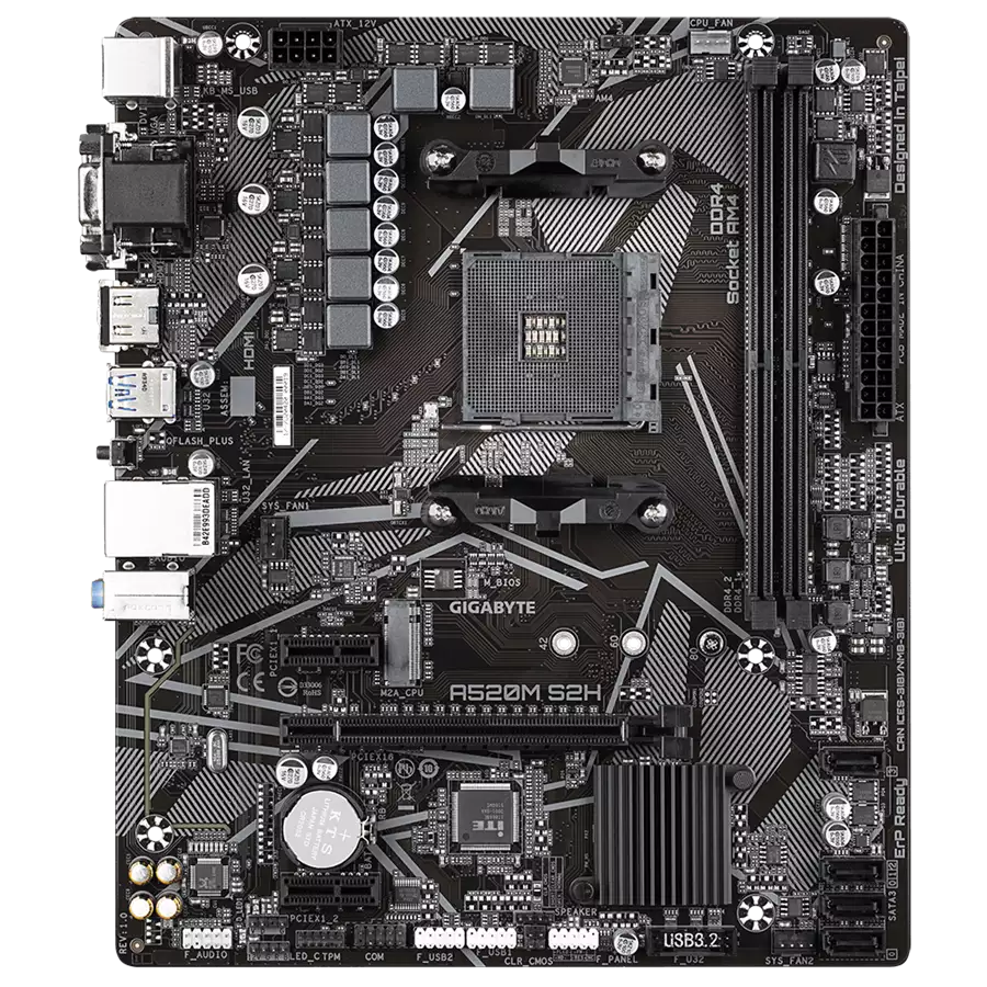 GIGABYTE MB AM4 A520 2 x DDR4 PCIe 3.0 1 x M.2 4 x SATA 1 x D-Sub port 1 x DVI-D port 1 x HDMI port Micro ATX