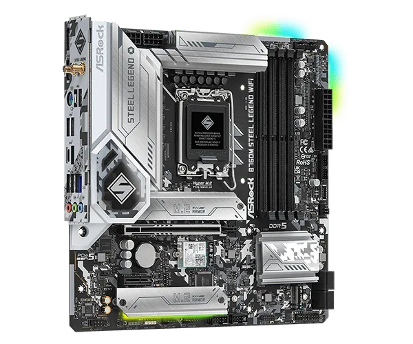 Матплата ASRock B760M Steel Legend WiFi,iB760,S1700,mATX,4DDR-5,1xPCI-Ex16,4SATA,3xM.2,HDMI,DP,15USB