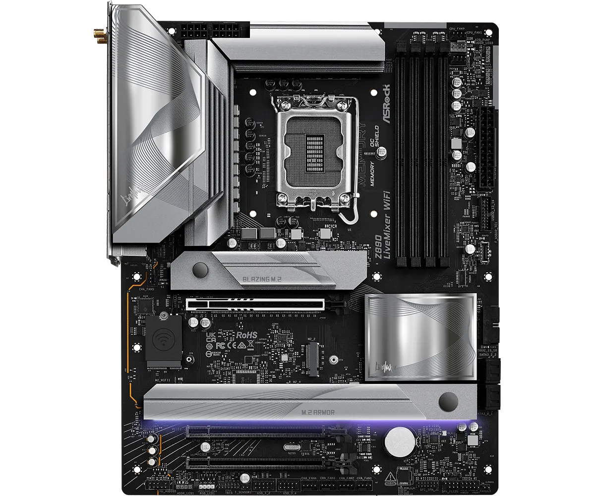 Матплата ASRock Z890 LiveMixer WiFi, iZ890, S1851, ATX, 4DDR-5, 1хPCI-Ex16, 4SATA, 4xM.2, HDMI,23USB