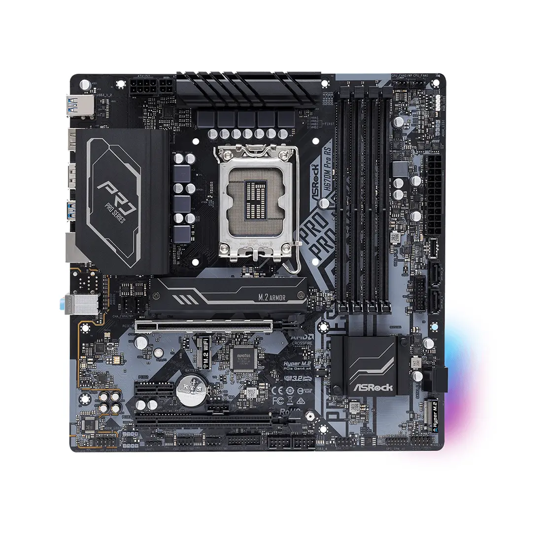 Матплата ASRock H670M Pro RS, iH670, S1700, mATX, 4DDR-4, 2xPCI-Ex16, 4SATA, 2xM.2, HDMI, DP, 15USB