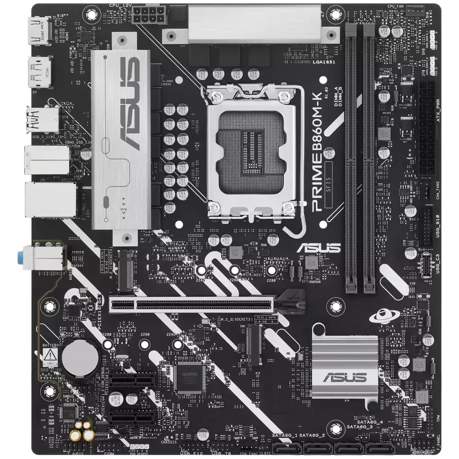 Материнская плата ASUS PRIME B860M-K, LGA1851 B860 2xDDR5 4xSATA 2xM.2 HDMI DP USB-C mATX