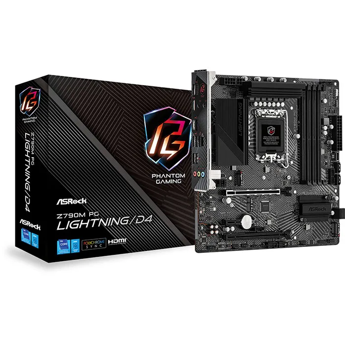 Матплата ASRock Z790M PG Lightning/D4, iZ790, S1700, mATX, 4DDR-4, 4SATA,2xPCI-Ex16,2xM.2,HDMI,13USB