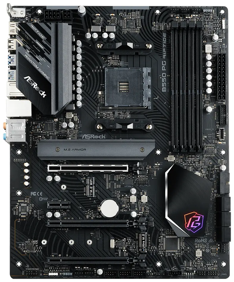 Матплата ASRock B550 PG Riptide, AM4, ATX, 4DDR-4, 3xPCI-Ex16, 6SATA, 2xM.2, HDMI, 21USB