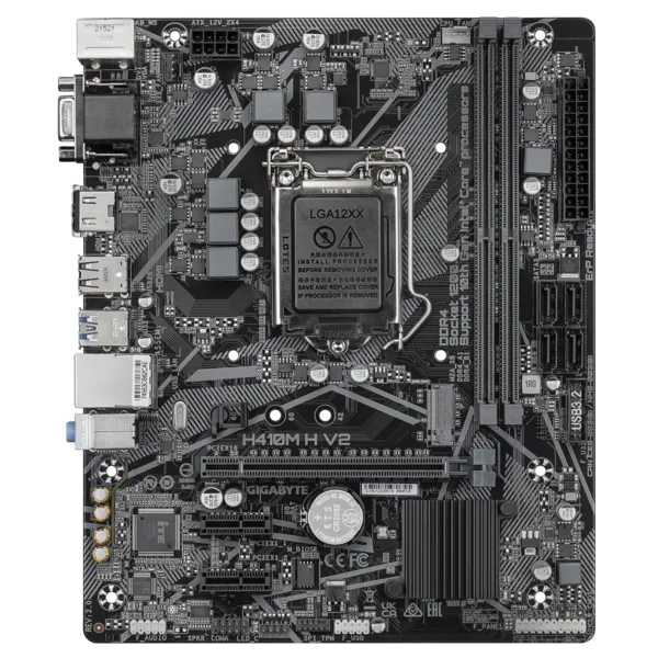 Матплата Gigabyte GA-H410M H V2, iQ470, S1200, mATX, 2DDR-4, 1xPCI-Ex16, 4SATA, 1xM.2,VGA,HDMI,10USB