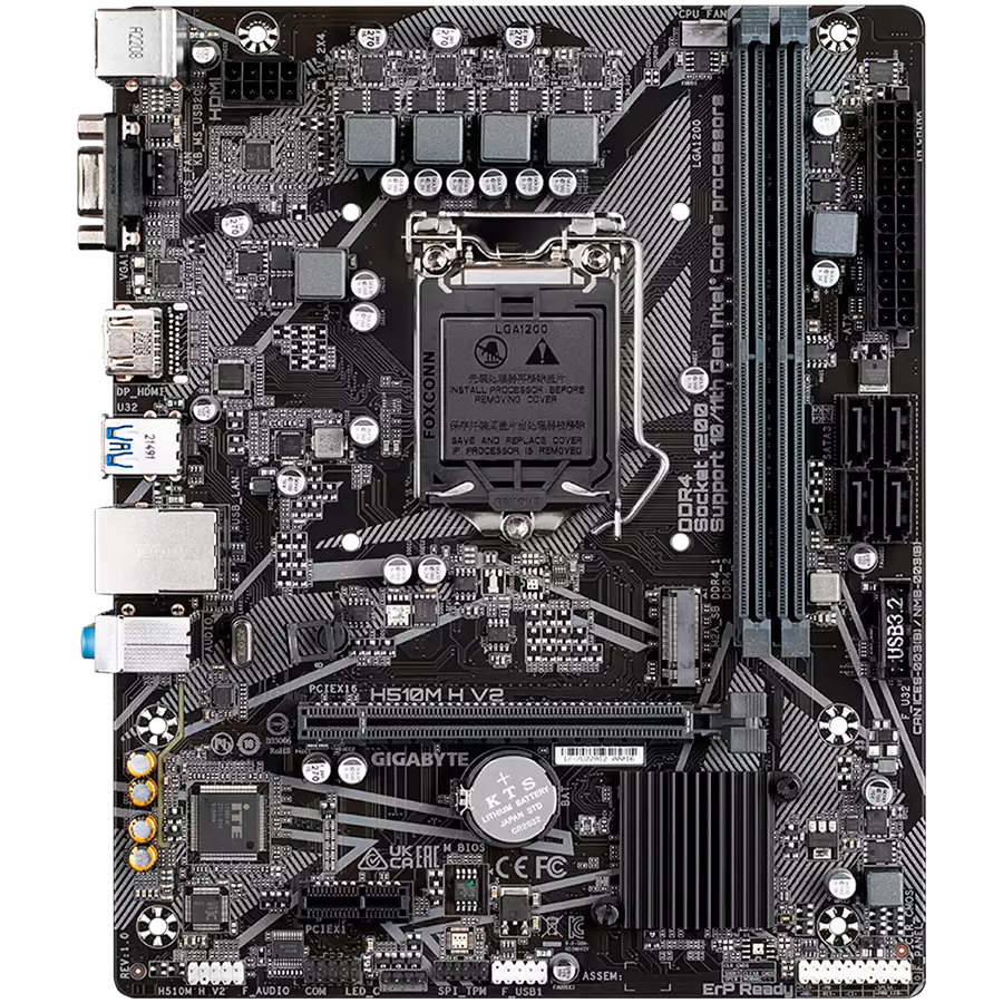 GIGABYTE Mainboard Desktop H510M H V2 (S1200, H510, 2xDDR4, HDMI, VGA, 1xPCIex16, 2xPCIex1, ALC887, Realtek GbE LAN, 4xSATA III, 1xM.2, USB 3.2, USB 2.0, mATX, Retail)