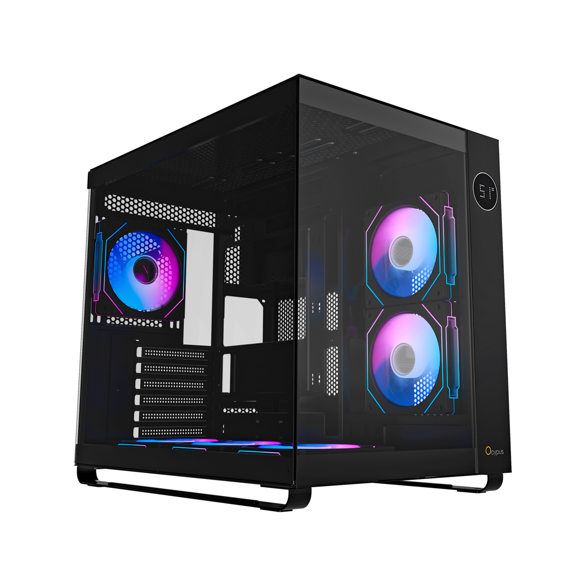 Корпус Ocypus Iota C70 BK ARGB ATX/mATX/mITX 2xUSB, Type-C, Предустановлены 6 вентиляторов с ARGB подсветкой, Черный, Iota-C70-BKD600XX-GL