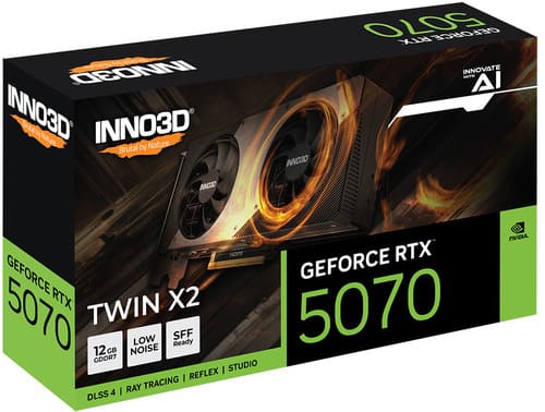 Видеокарта Inno3D GeForce RTX5070 TWIN X2, 12G GDDR7 192-bit PCI-E Gen5 1xHDMI 3xDP 650W N50702-12D7-195064N