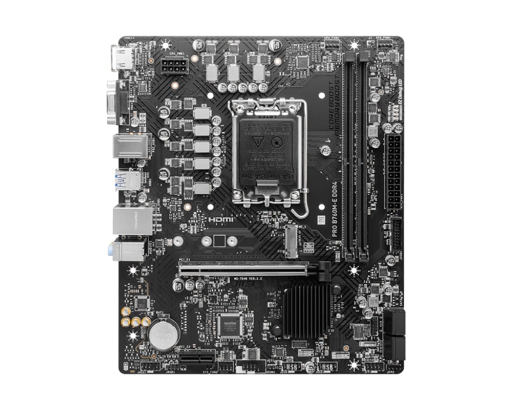 Матплата MSI PRO B760M-E, iB760, S1700, mATX, 2DDR-5, 1xPCI-Ex16, 4SATA, 1xM.2, VGA, HDMI, 12USB