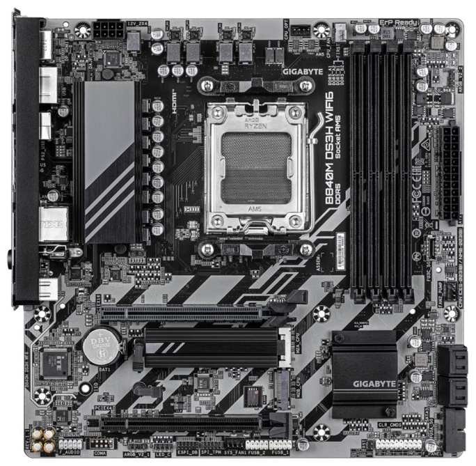 Матплата Gigabyte B840M DS3H WiFi6, AM5, mATX, 4DDR-5, 2xPCI-Ex16, 4SATA, 2xM.2, HDMI, 2xDP,14USB