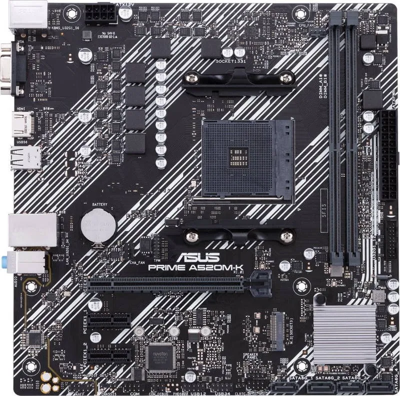 Матплата Asus Prime A520M-K, AM4, mATX, 2DDR-4, 1xPCI-Ex16, 4SATA, 1xM.2, VGA, HDMI, 12USB