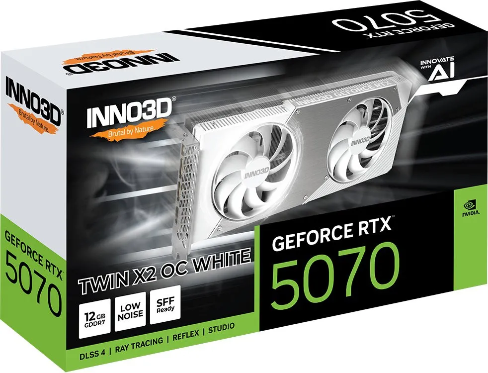 Видеокарта Inno3D GeForce RTX5070 TWIN X2 OC White, 12G GDDR7 192-bit HDMI 3xDP N50702-12D7X-195064W