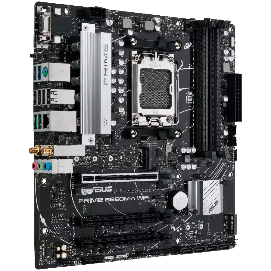 ASUS MB PRIME B650M-A WIFI II (B650 AM5 4 x DIMM DDR5 1 x DisplayPort 1 x VGA port 1 x HDMI port M.2 4 x SATA Wi-Fi 6 BT5.2 mATX)