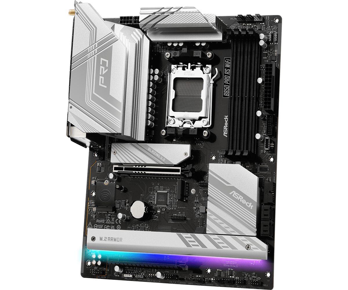 Матплата ASRock B850 PRO RS WiFi, AM5, ATX, 4DDR-5, 2xPCI-Ex16, 4SATA, 4xM.2, HDMI, 22USB
