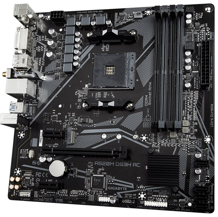 Матплата Gigabyte A520M DS3H AC, AM4, mATX, 4DDR-4, 1xPCI-Ex16, 4SATA, 1xM.2, HDMI, DP, DVI-D, 10USB