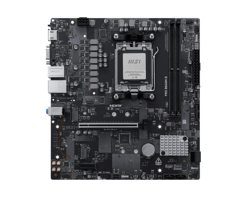 Матплата MSI PRO B840M-B, AM5, mATX, 2DDR-5, 1xPCI-Ex16, 4SATA, 2xM.2, HDMI, VGA, 13USB