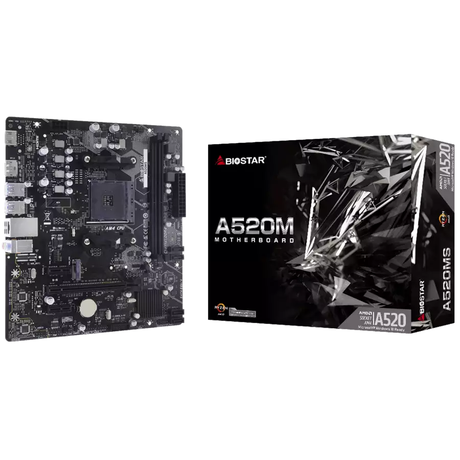 BIOSTAR MB AM4 A520 2-DIMM DDR4 4 x SATA III 1 x M.2 1 x DP Port 1 x HDMI Port 1 x LAN port Micro ATX