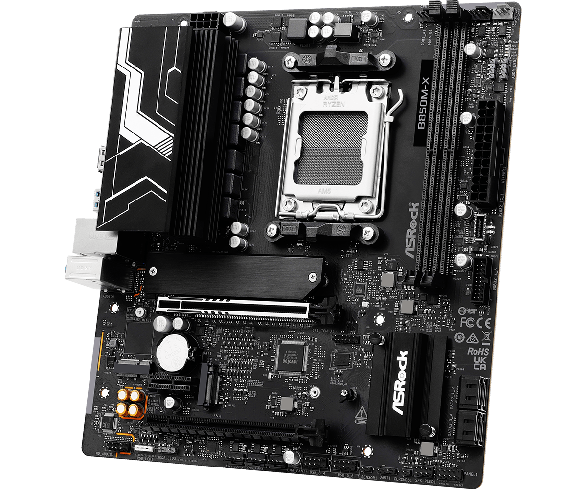 Матплата ASRock B850M-X, AM5, mATX, 2DDR-5, 2xPCI-Ex16, 4SATA, 2xM.2, HDMI, DP, 13USB