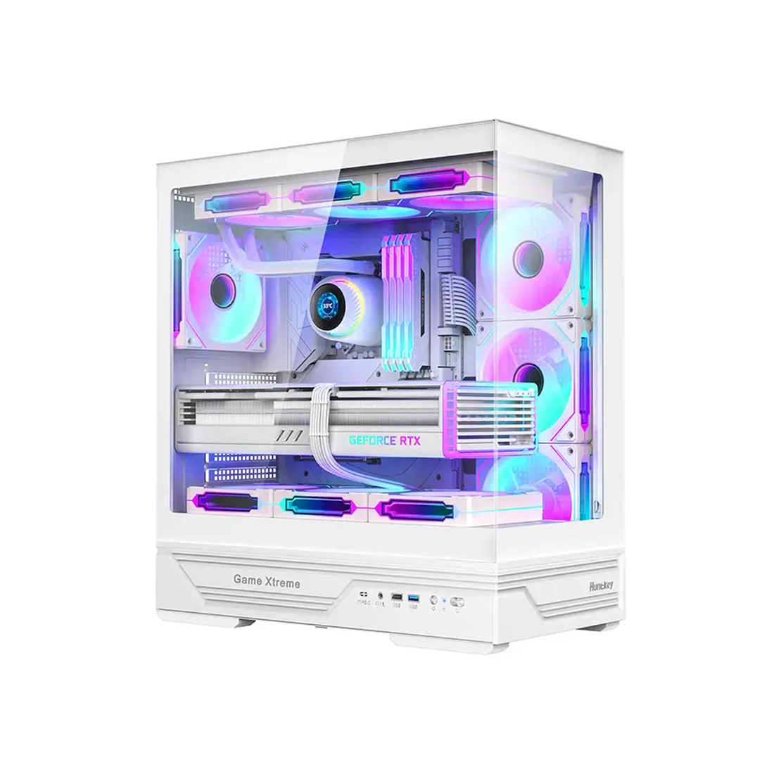 Корпус HuntKey GX760A Fortune, Midi Tower, ATX, White, 1x3.5"/1x2.5", USB2.0, USB3.0, RGB