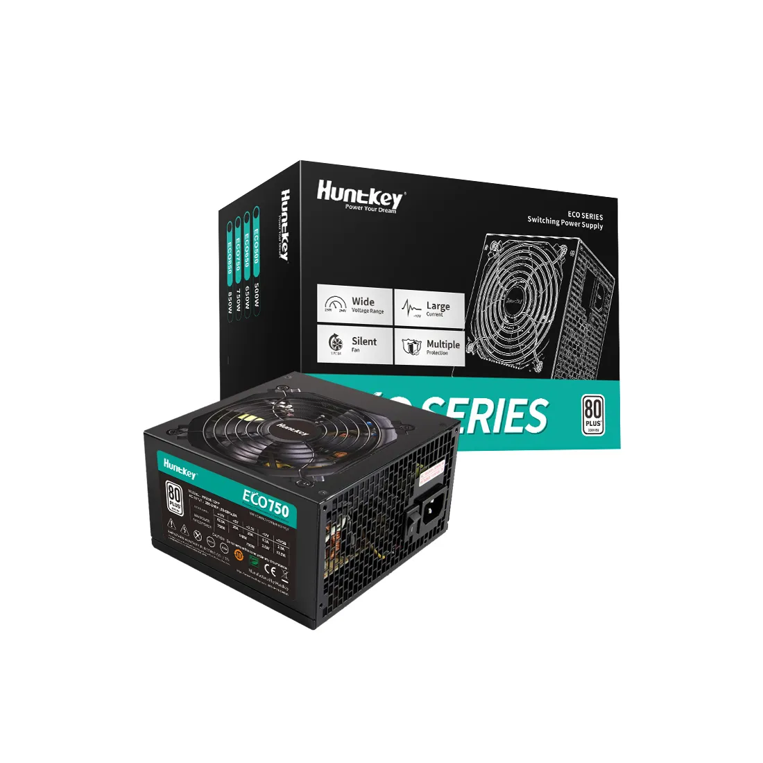 БП ATX 750W Huntkey ECO750, Plus, 20+4/24+4/24+4+8/24+8+8, 12cm, 2x6+2p PCI-E