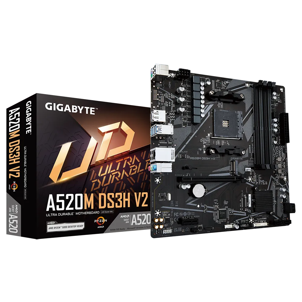 Матплата Gigabyte A520M DS3H V2, AM4, mATX, 4DDR-4, 1xPCI-Ex16, 4SATA, 1xM.2, HDMI, DP, 12USB