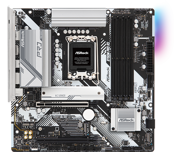 Матплата ASRock B760M Pro RS, iB760, S1700, mATX, 4DDR-5, 2xPCI-Ex16, 4SATA, 3xM.2, HDMI, DP, 13USB