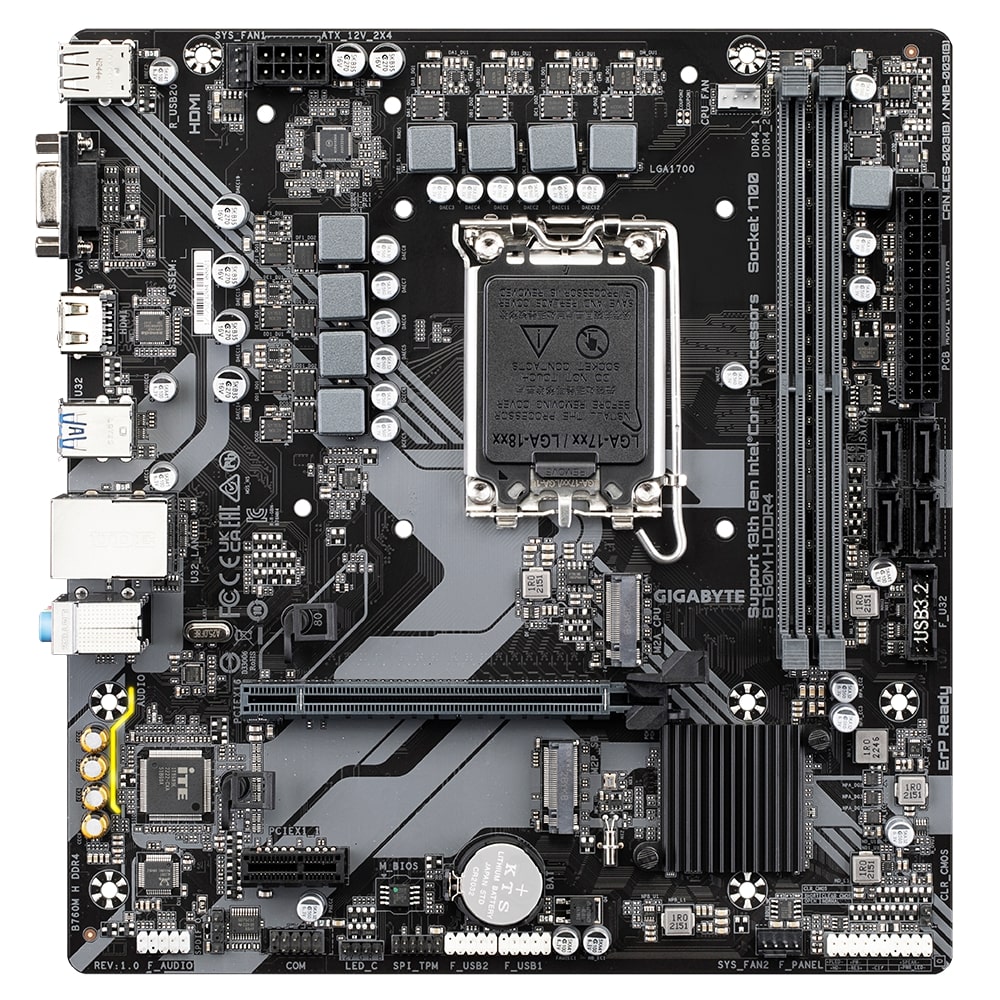 Матплата Gigabyte B760M H DDR4, iB670, S1700, mATX ,2DDR-4, 1xPCI-Ex16, 4SATA, 2xM.2, HDMI,VGA,12USB