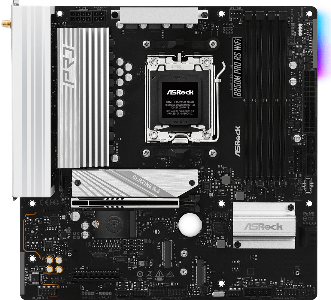 Матплата ASRock B850M PRO-A WIFI, AM5, mATX, 4DDR-5, 1xPCI-Ex16, 4SATA, 3xM.2, HDMI, DP, 17USB