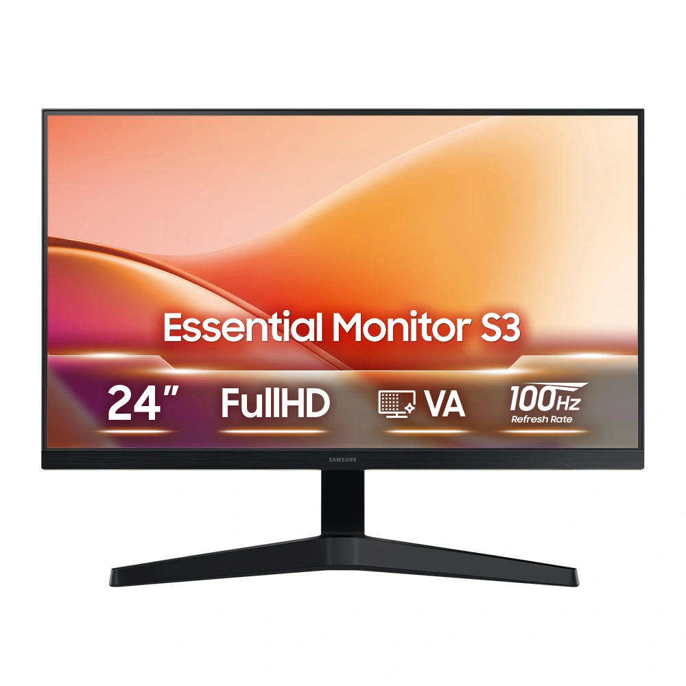 Монитор 24" SAMSUNG Essential S3 LS24F330EAIXCI VA 1920x1080 100Hz 5мс 250кд/м2 3000:1 16:9, 1xD-Sub, 1xHDMI, Черный