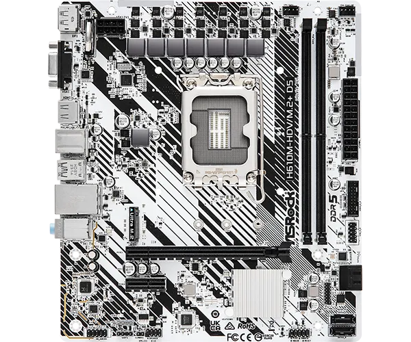 Матплата ASRock H610M-HDV/M.2+ D5,iH610,S1700,mATX,2DDR-5,1xPCI-Ex16,4SATA,1xM.2,VGA,HDMI,DP,15USB
