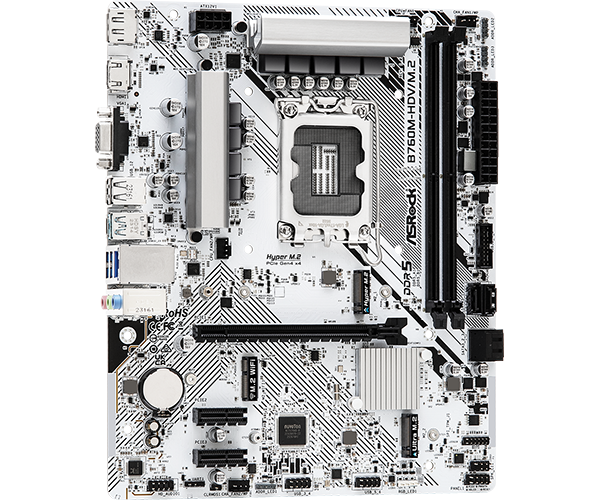 Матплата ASRock B760M-HDV/M.2, iB760, S1700, mATX, 2DDR-5, 1хPCI-Ex16, 4SATA, 2xM.2,VGA,HDMI,DP,8USB