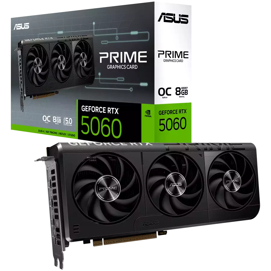 Видеокарта ASUS GeForce PRIME-RTX5060-O8G, 8GB GDDR7 128-bit 1xHDMI 3xDP PRIME-RTX5060-O8G